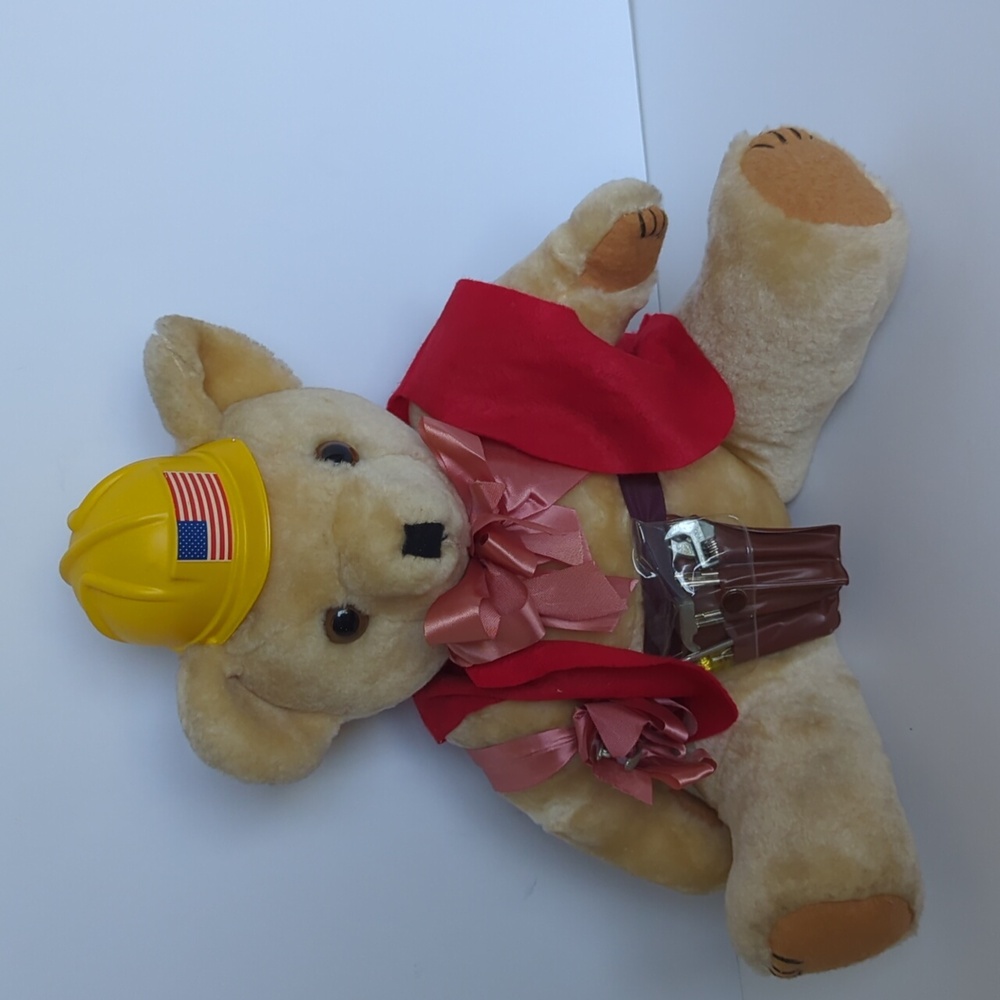 Cafi Teddy Bear Plush Tan Construction Themed Jointed with Tools